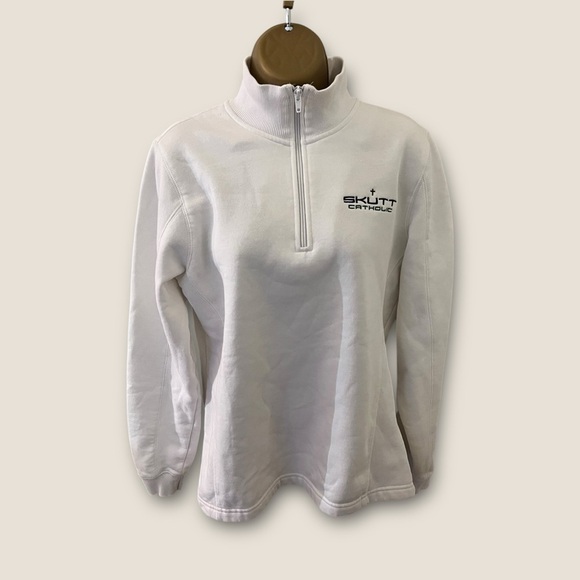 Sport-Tek Skutt Catholic Half Zip High Neck Sweatshirt White S - Picture 1 of 5